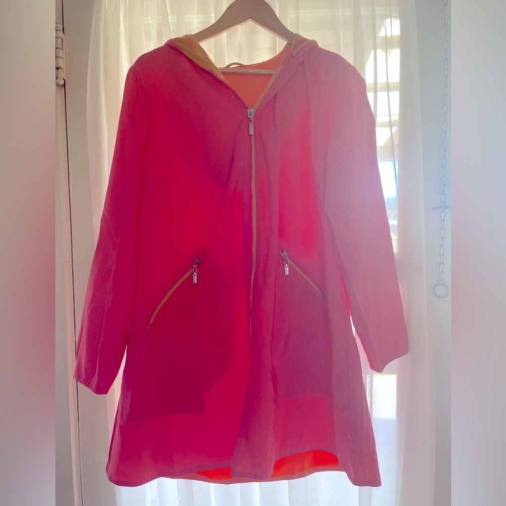 MYCRA PAC pink and orange raincoat with matching zipper purse tote